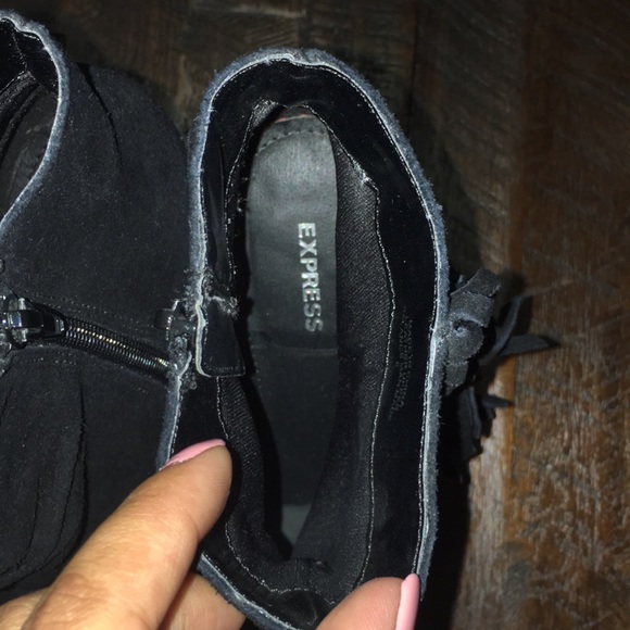 Express Black Fringe Wedge Booties - Picture 6 of 8